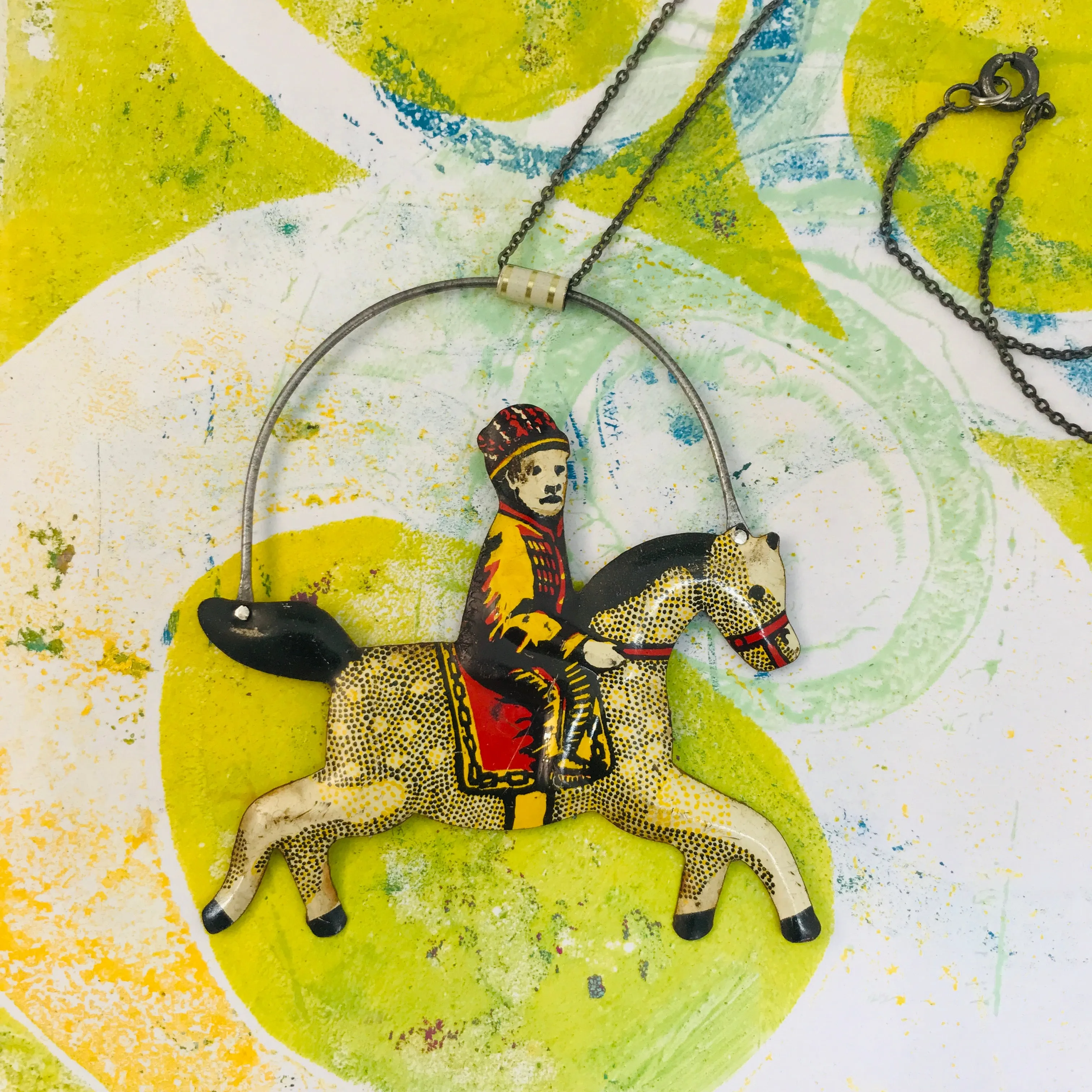 #12 Vintage Tin Horse and Rider Zero Waste Tin Necklace