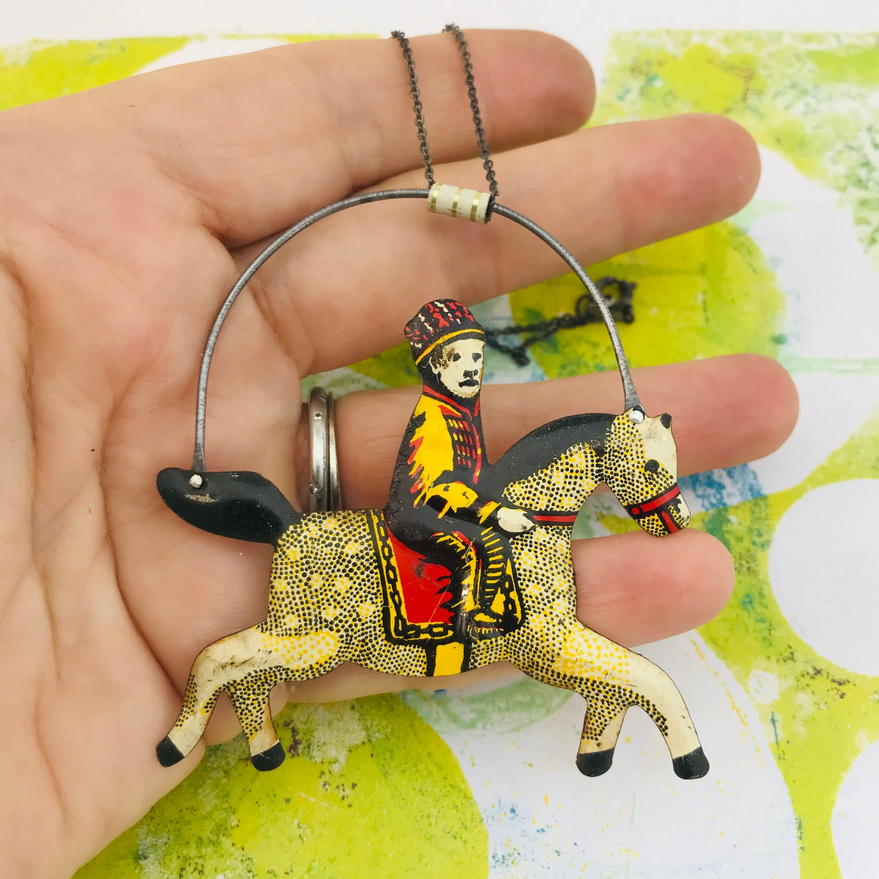 #12 Vintage Tin Horse and Rider Zero Waste Tin Necklace