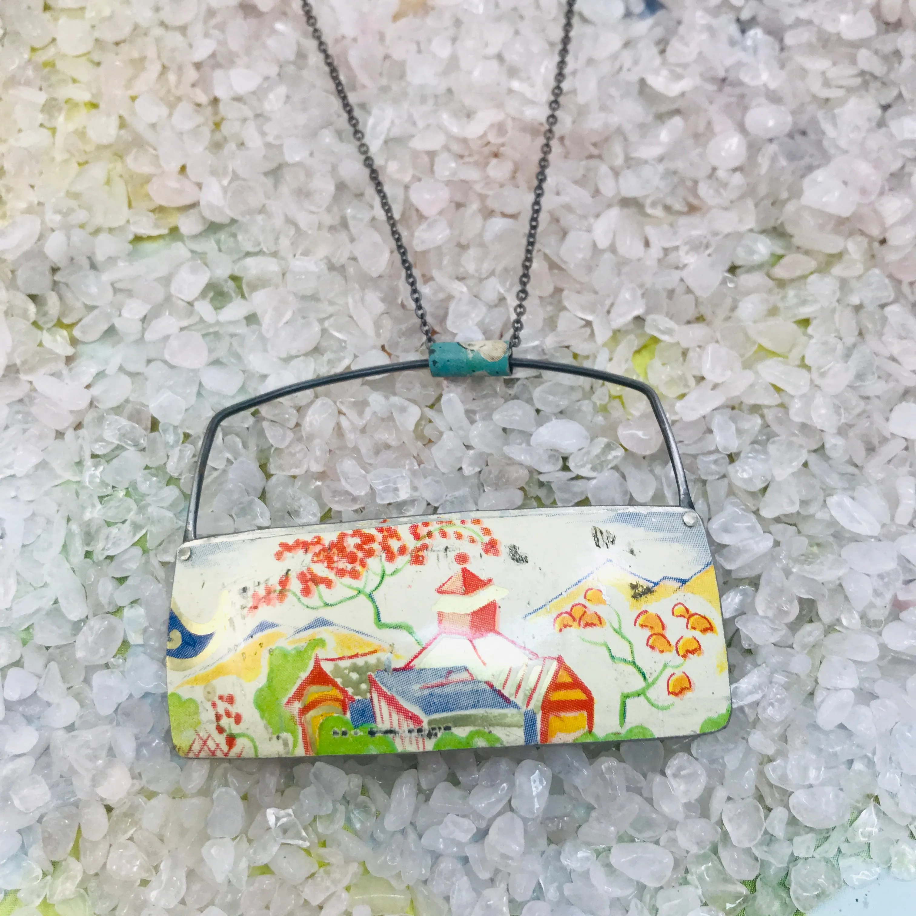 #14 Japanese Village Scene Zero Waste Tin Necklace