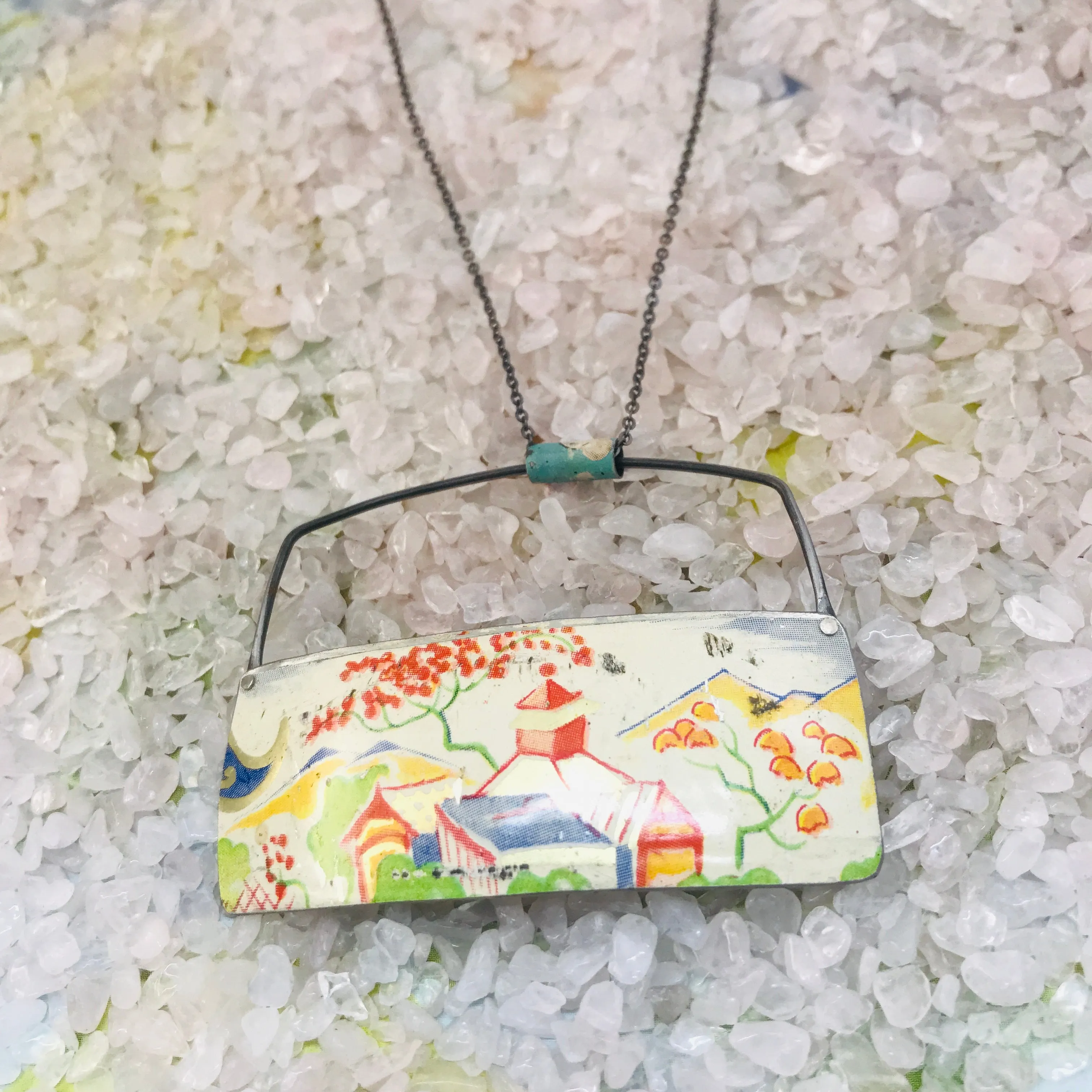#14 Japanese Village Scene Zero Waste Tin Necklace