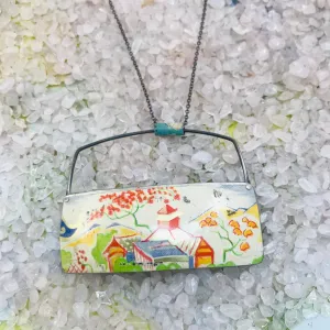 #14 Japanese Village Scene Zero Waste Tin Necklace