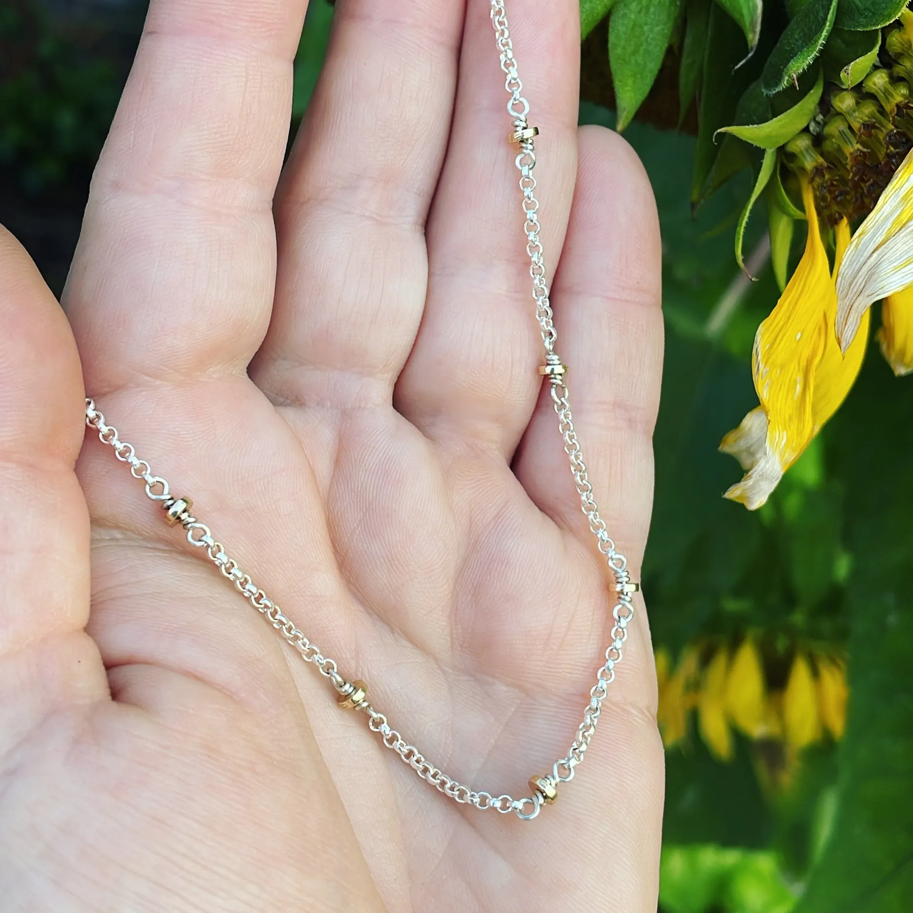 14K Gold and Sterling Silver Necklace - 18"