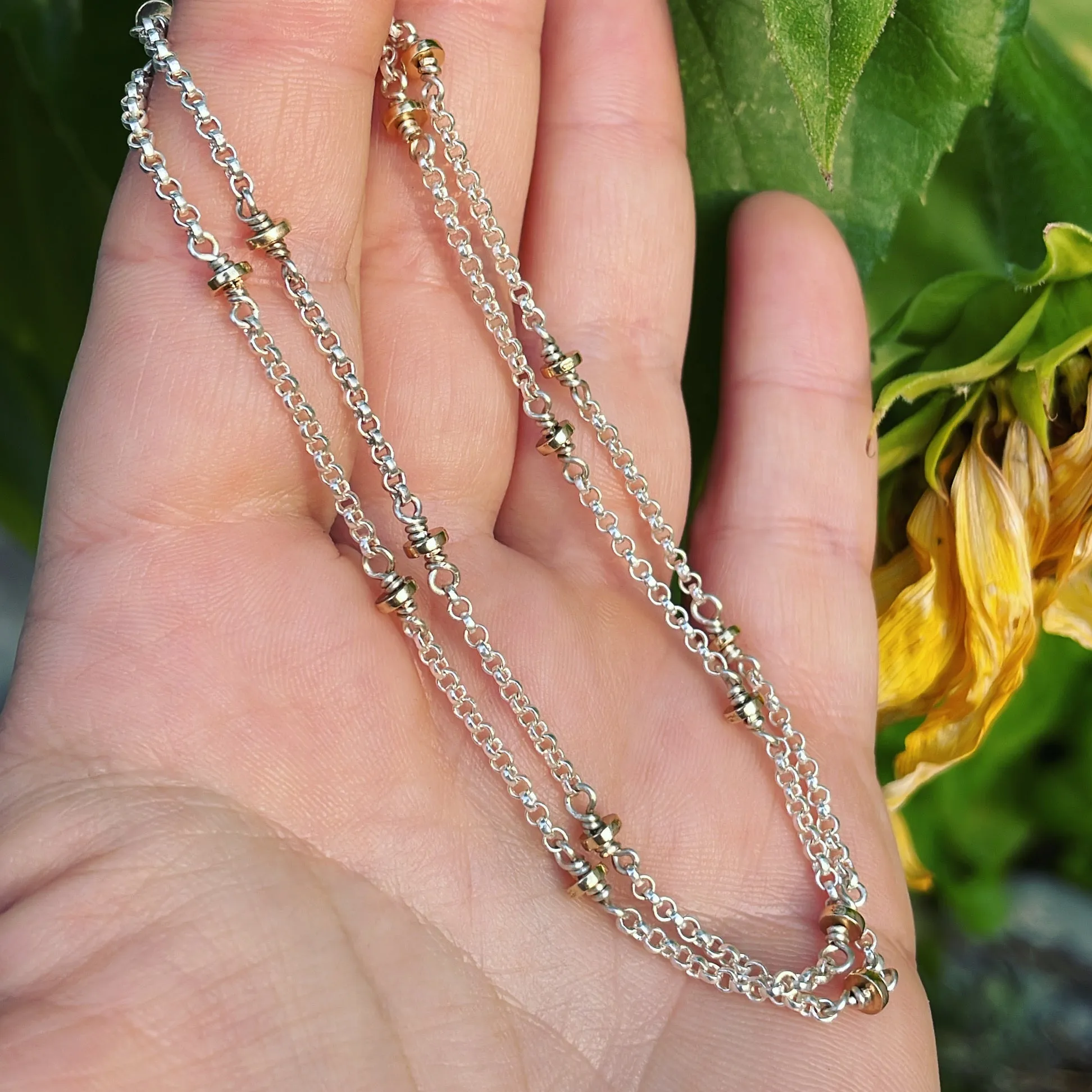 14K Gold and Sterling Silver Necklace - 18"
