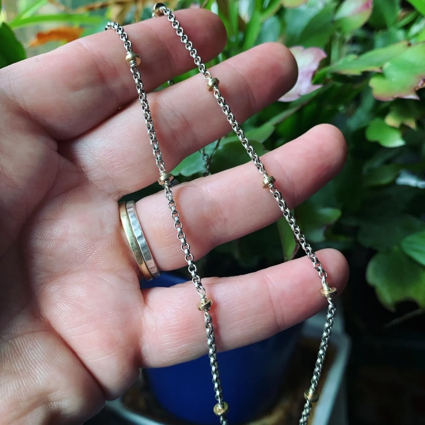 14K Gold and Sterling Silver Necklace - 18"