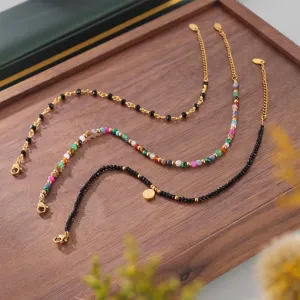 18K gold exquisite noble gemstone beaded design light luxury style anklet