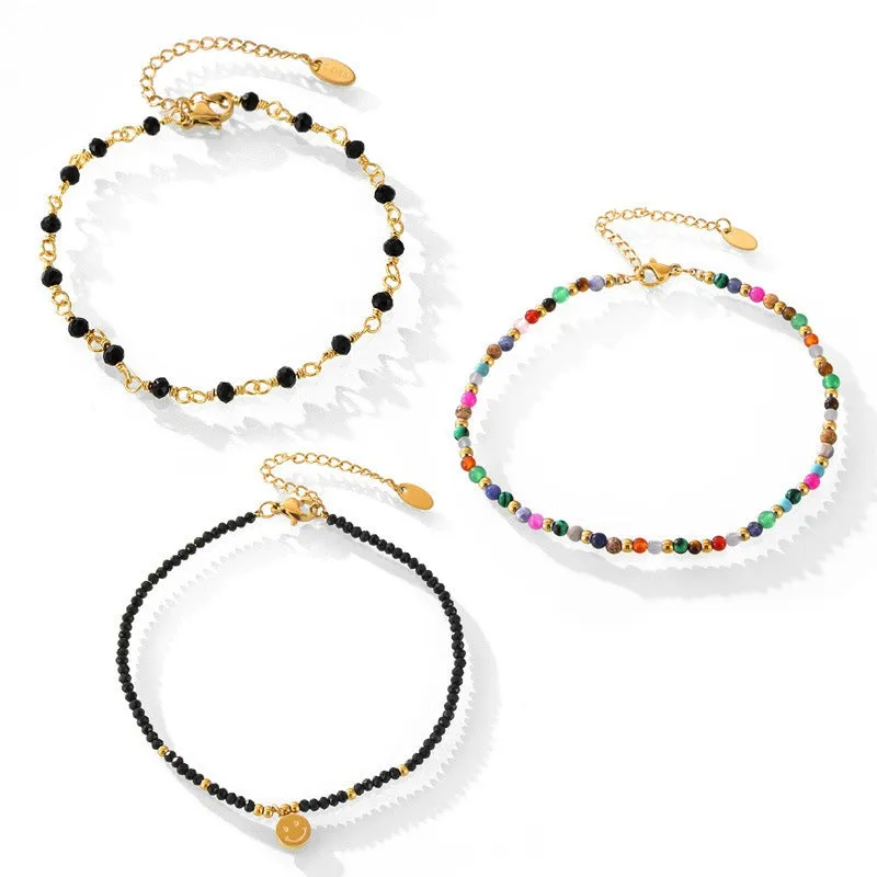 18K gold exquisite noble gemstone beaded design light luxury style anklet