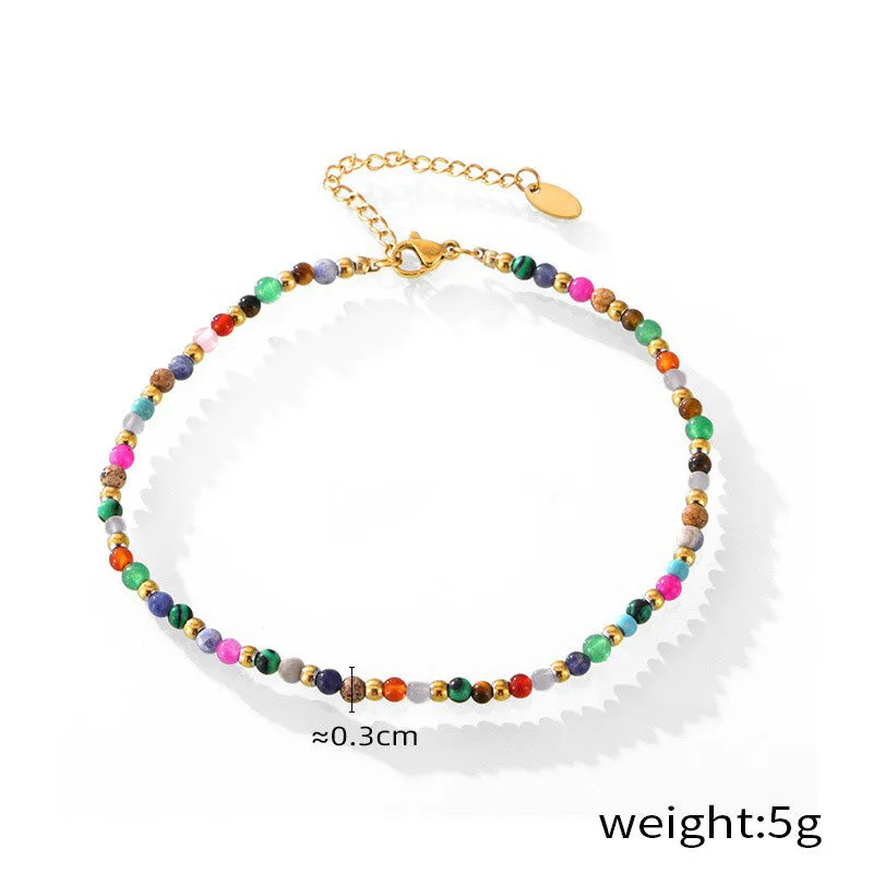 18K gold exquisite noble gemstone beaded design light luxury style anklet