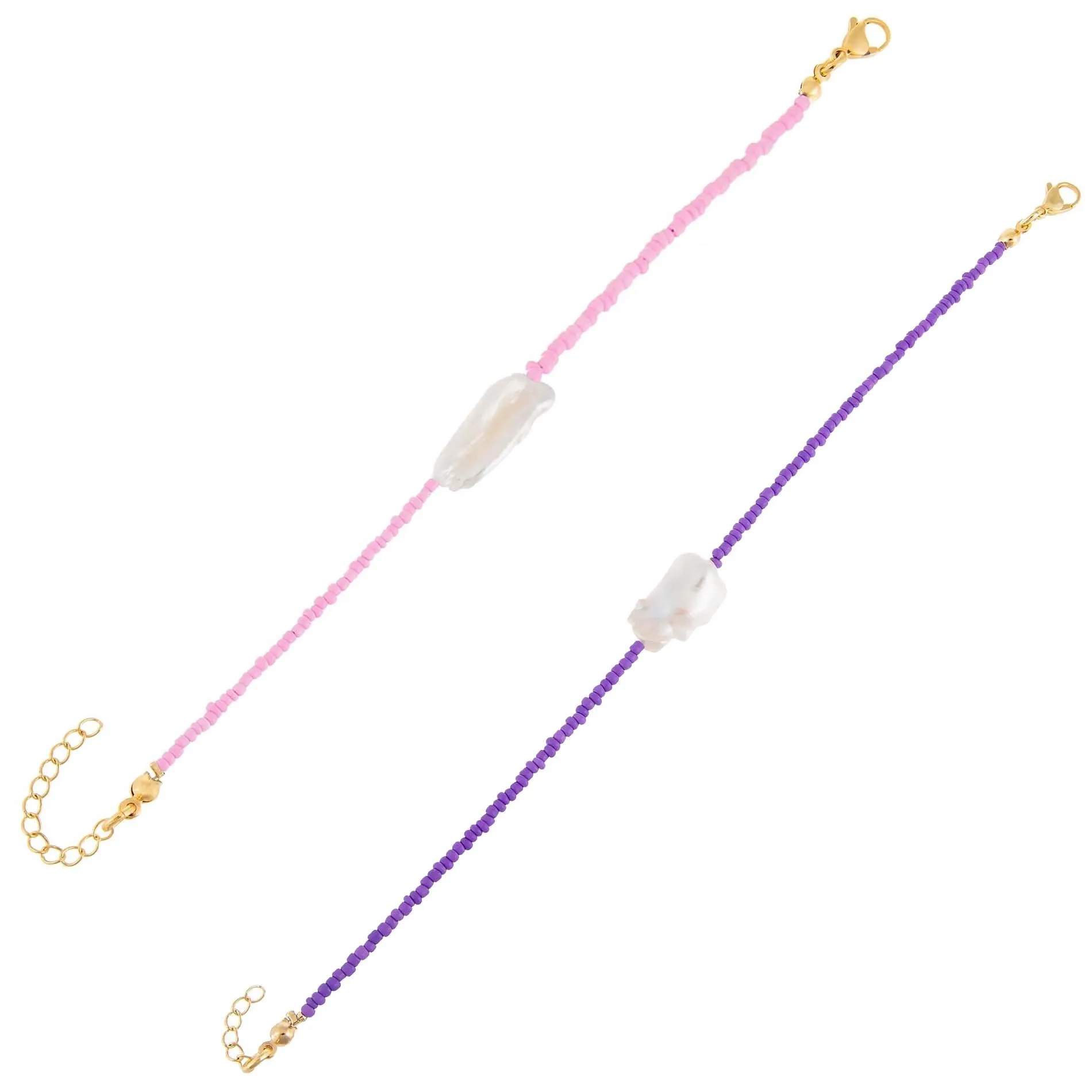 2 Piece Baroque Bead Anklet Combo Set
