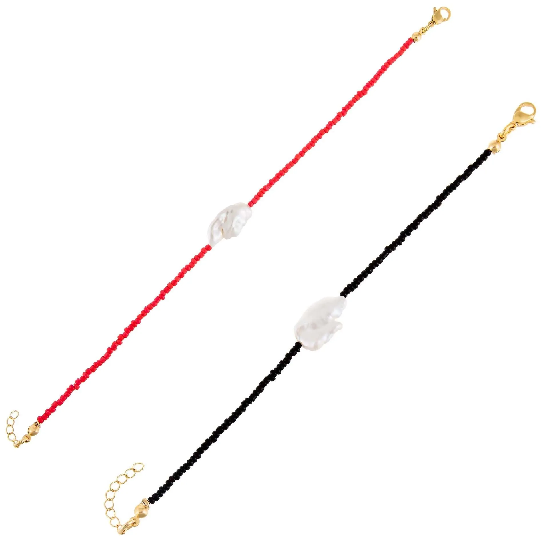 2 Piece Baroque Bead Anklet Combo Set