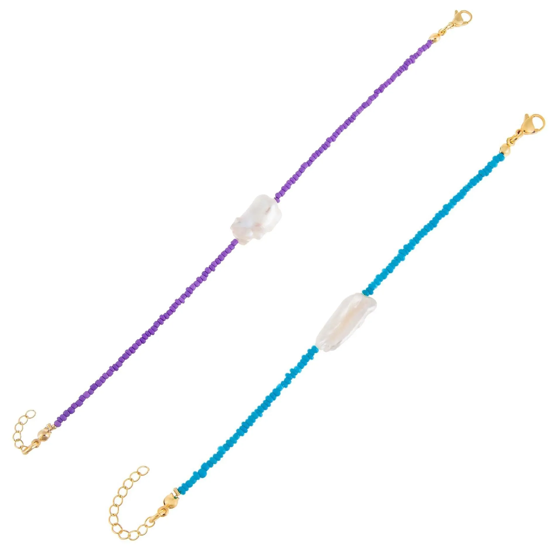 2 Piece Baroque Bead Anklet Combo Set