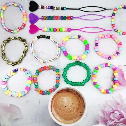 2176Pcs Hair Beads for Girls Braids, Candy Color Acrylic Alphabet Cube Beads Pastel Pony Beads Kandi Beads Rainbow Letter Beads Bulk Kits for Hair Jewelry Making with Elastic Rubber Bands Threaders