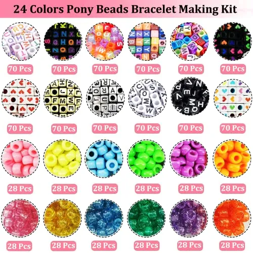 2176Pcs Hair Beads for Girls Braids, Candy Color Acrylic Alphabet Cube Beads Pastel Pony Beads Kandi Beads Rainbow Letter Beads Bulk Kits for Hair Jewelry Making with Elastic Rubber Bands Threaders
