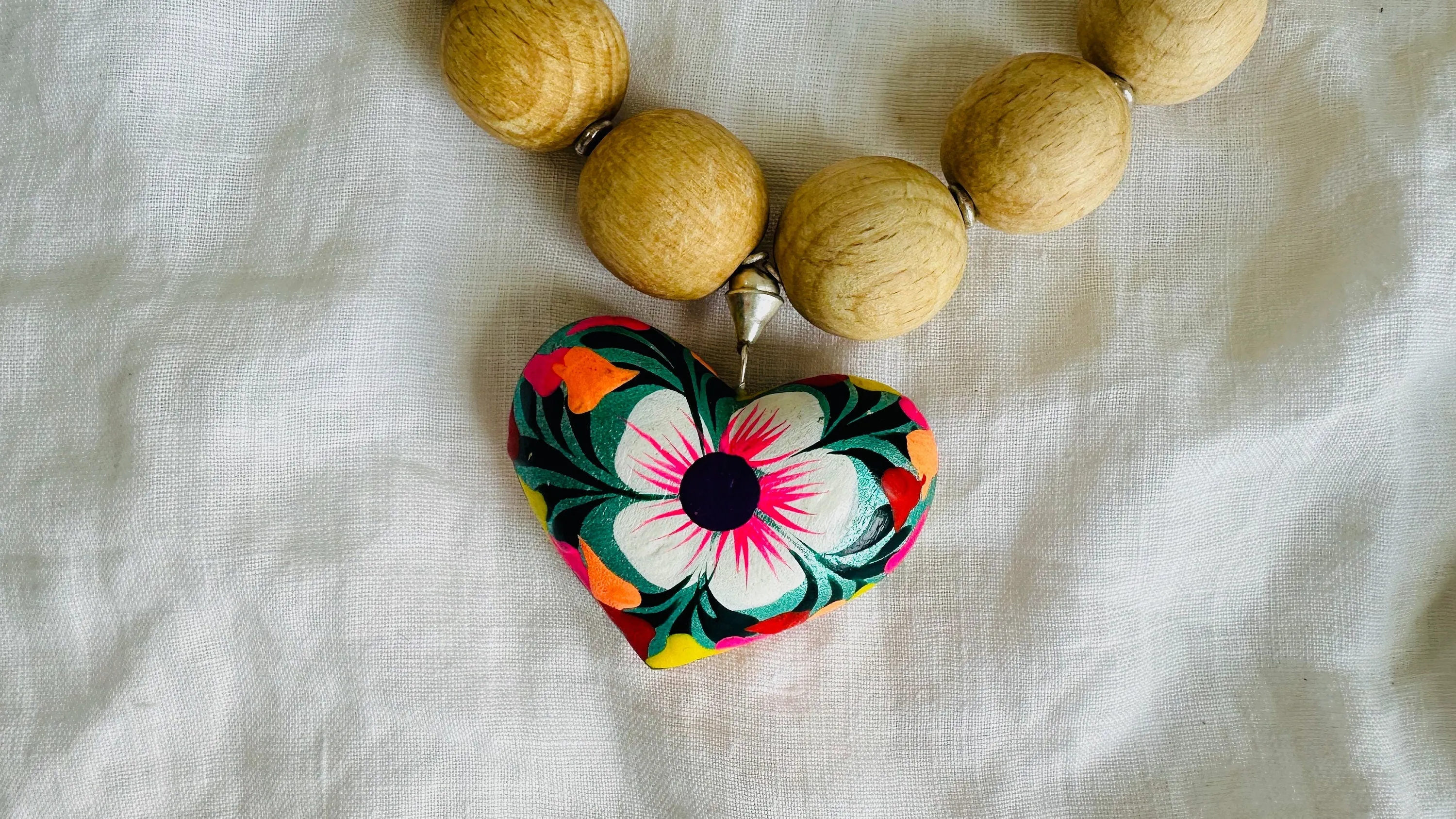 Alebrije Heart Pendant on Birch Wood. Sterling Silver. 2461