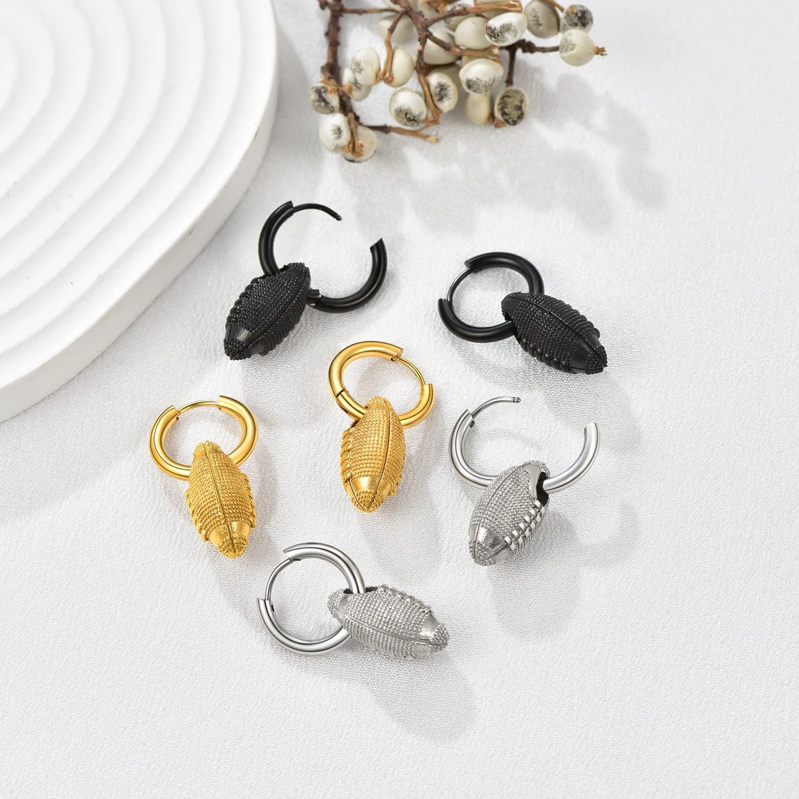 American Football Dangle Hoop Earrings for Men Women