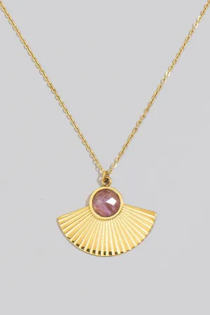 Amethyst Gold Fan Pendant Necklace