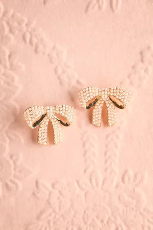 Anatolia | Golden Bow Earrings w/ Pearls
