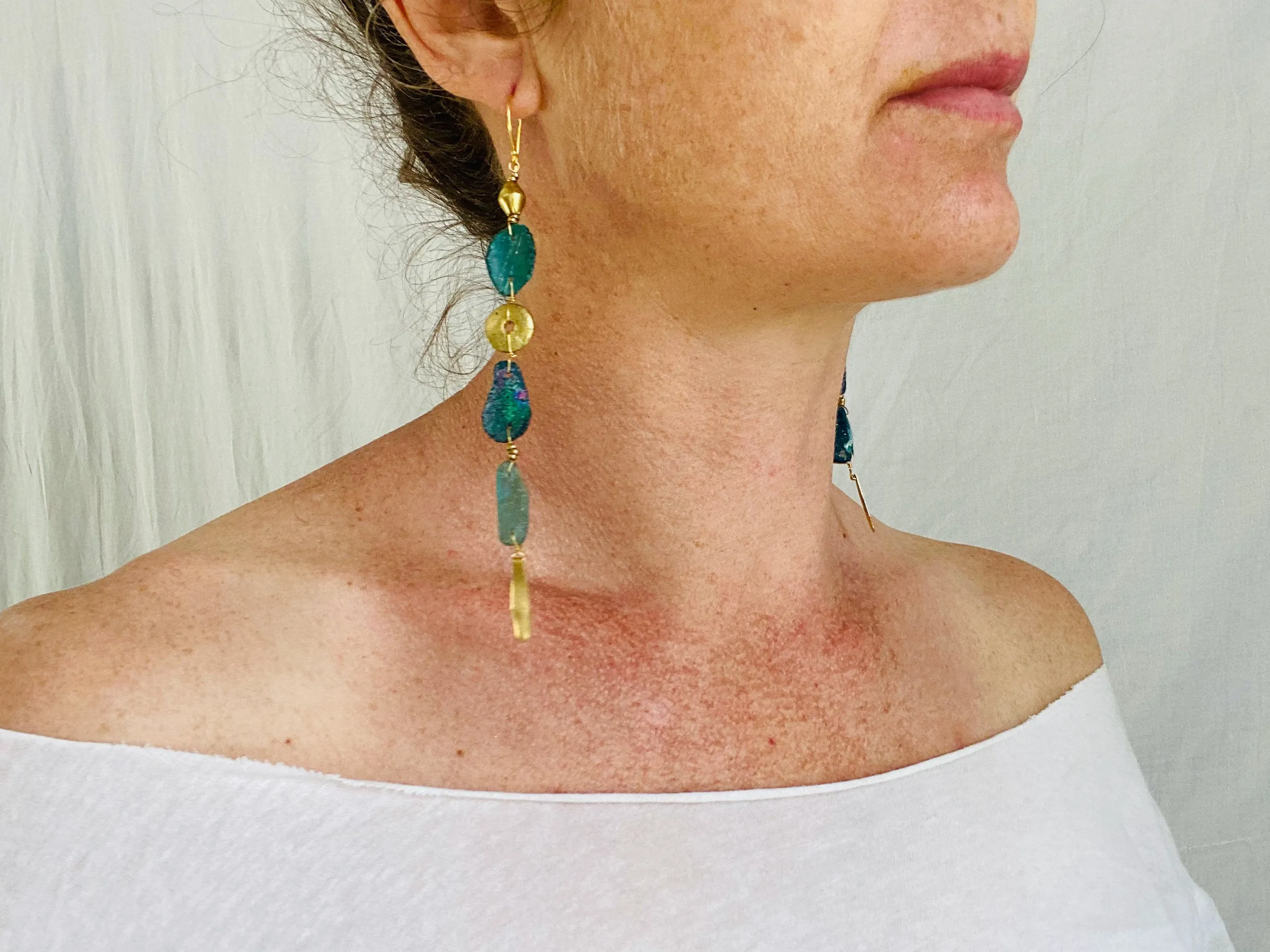 Ancient Roman Glass & Brass Earrings.