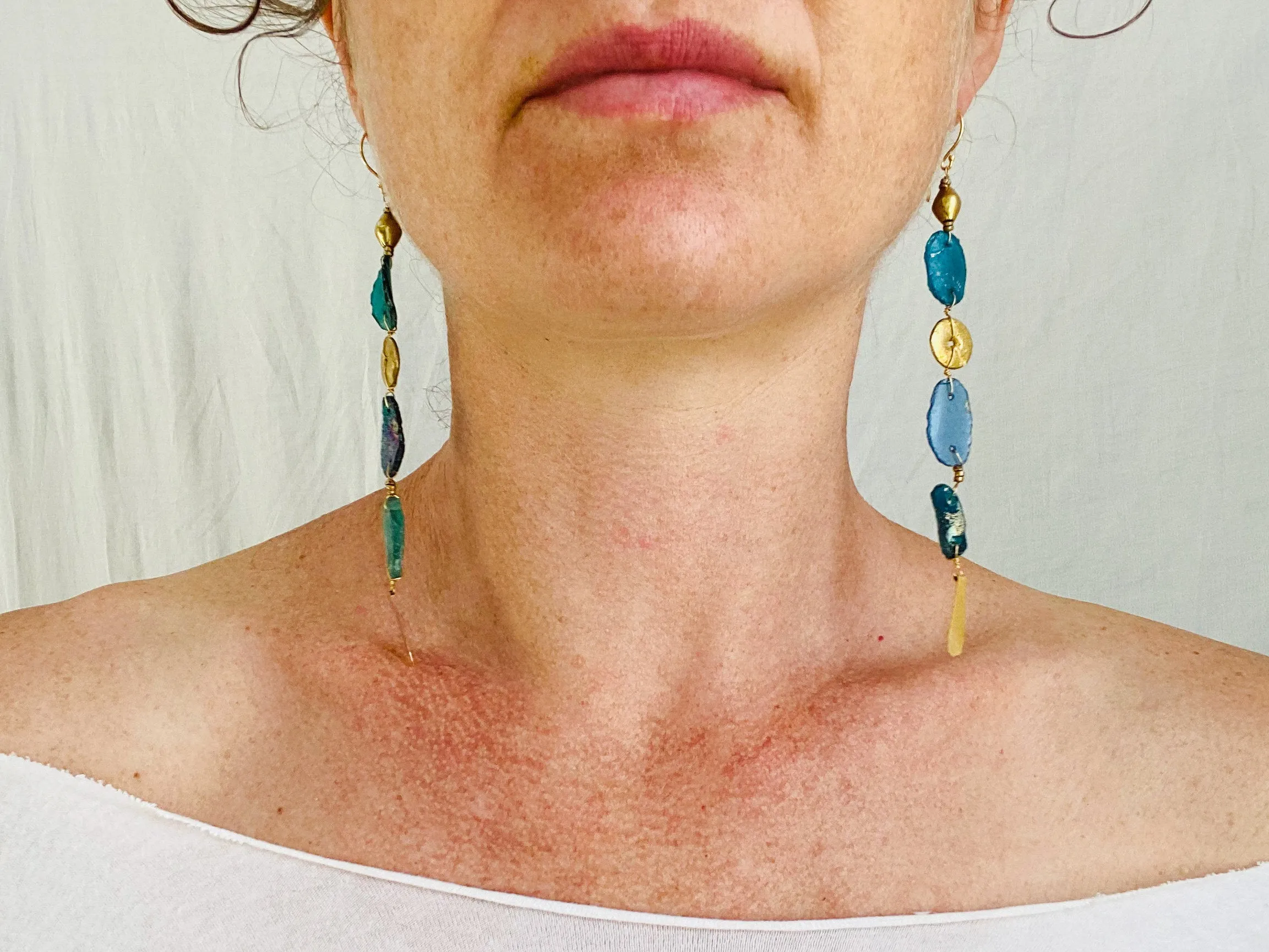 Ancient Roman Glass & Brass Earrings.