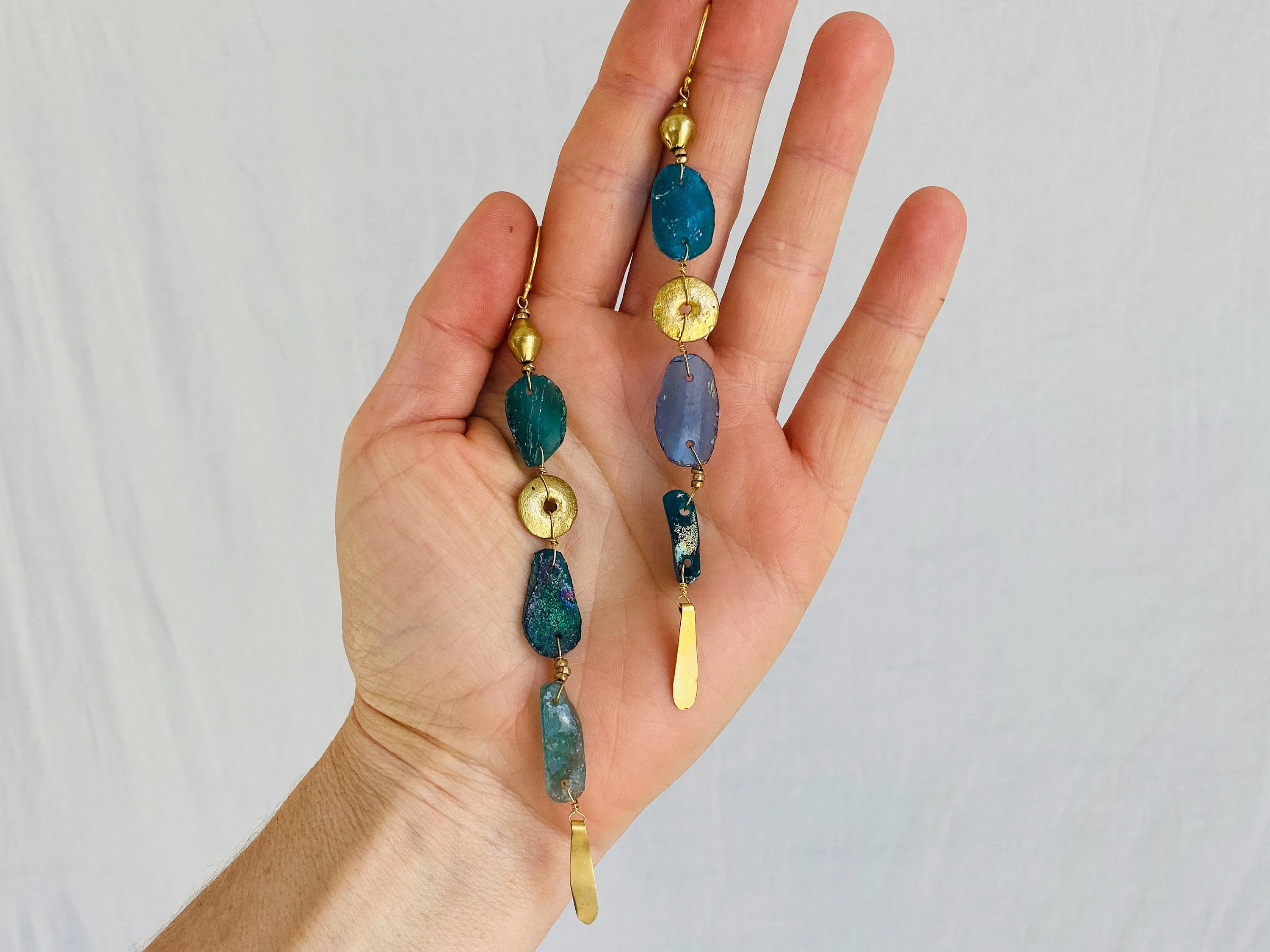 Ancient Roman Glass & Brass Earrings.
