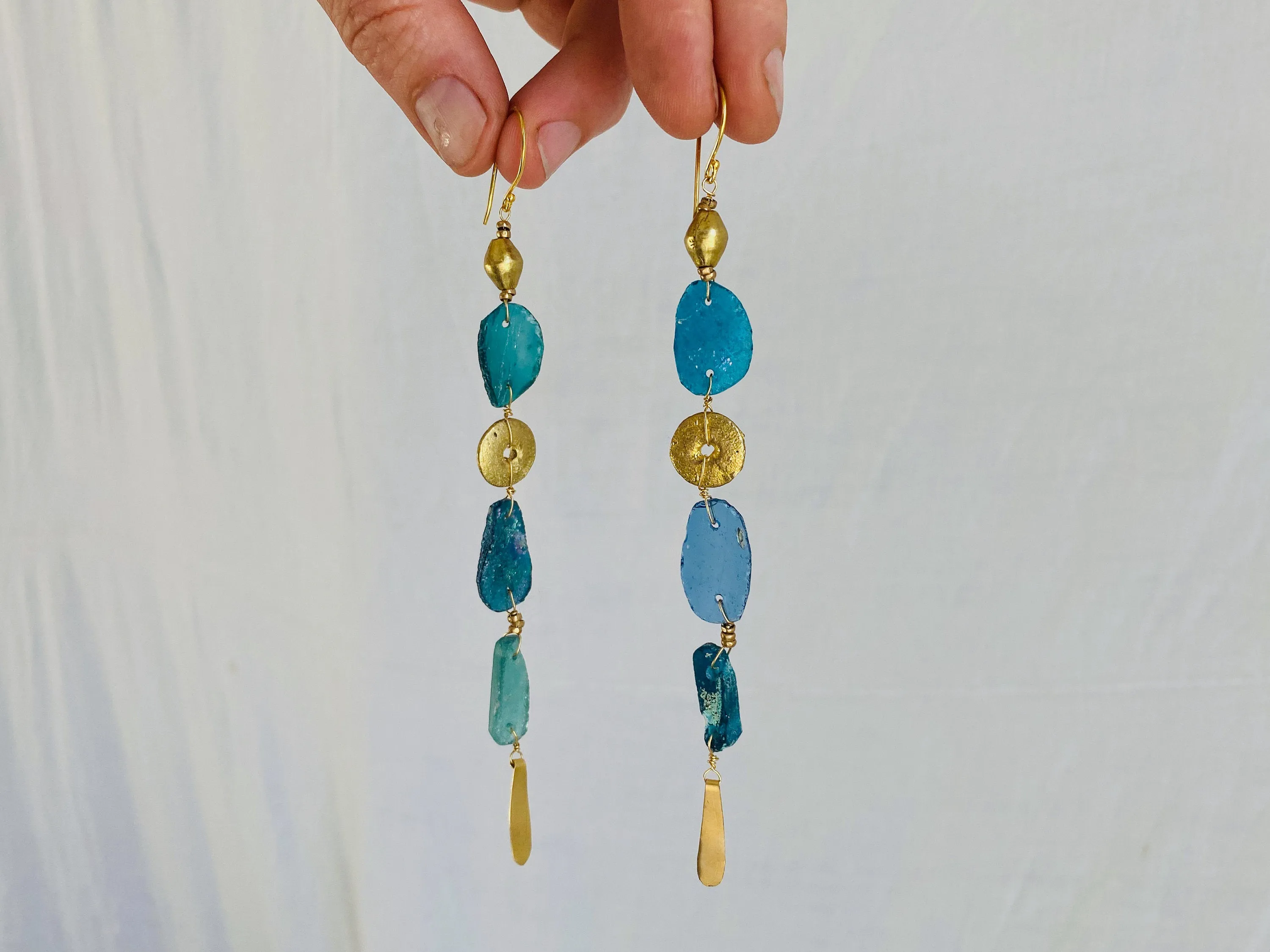Ancient Roman Glass & Brass Earrings.