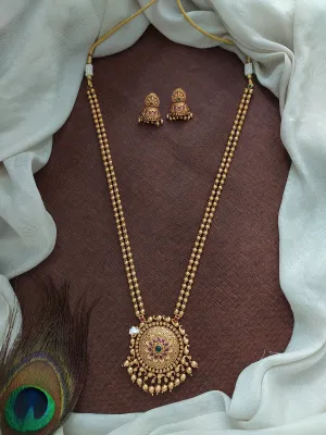 Antique Double-Layered Mala Set with Floral Pendant