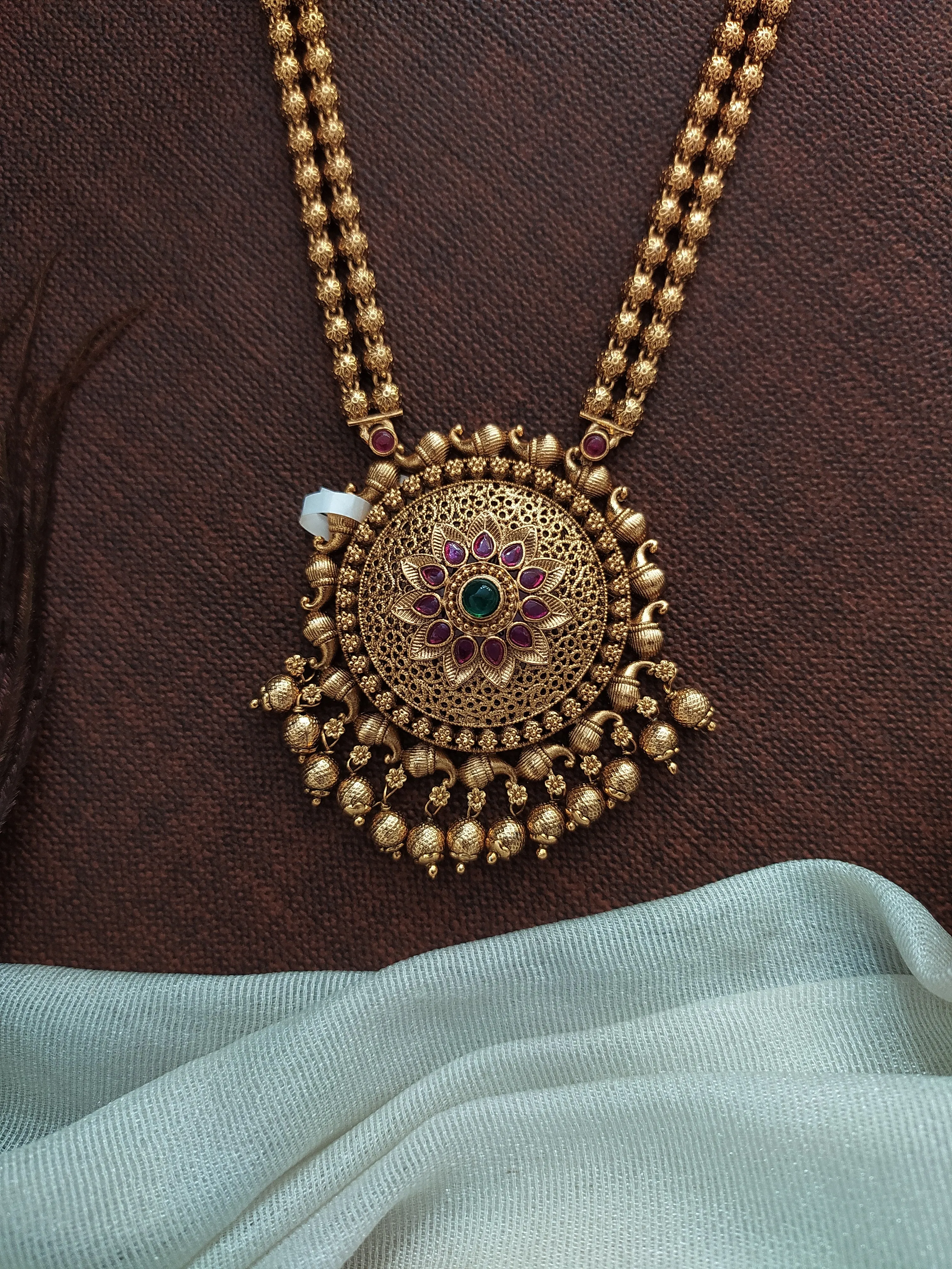 Antique Double-Layered Mala Set with Floral Pendant
