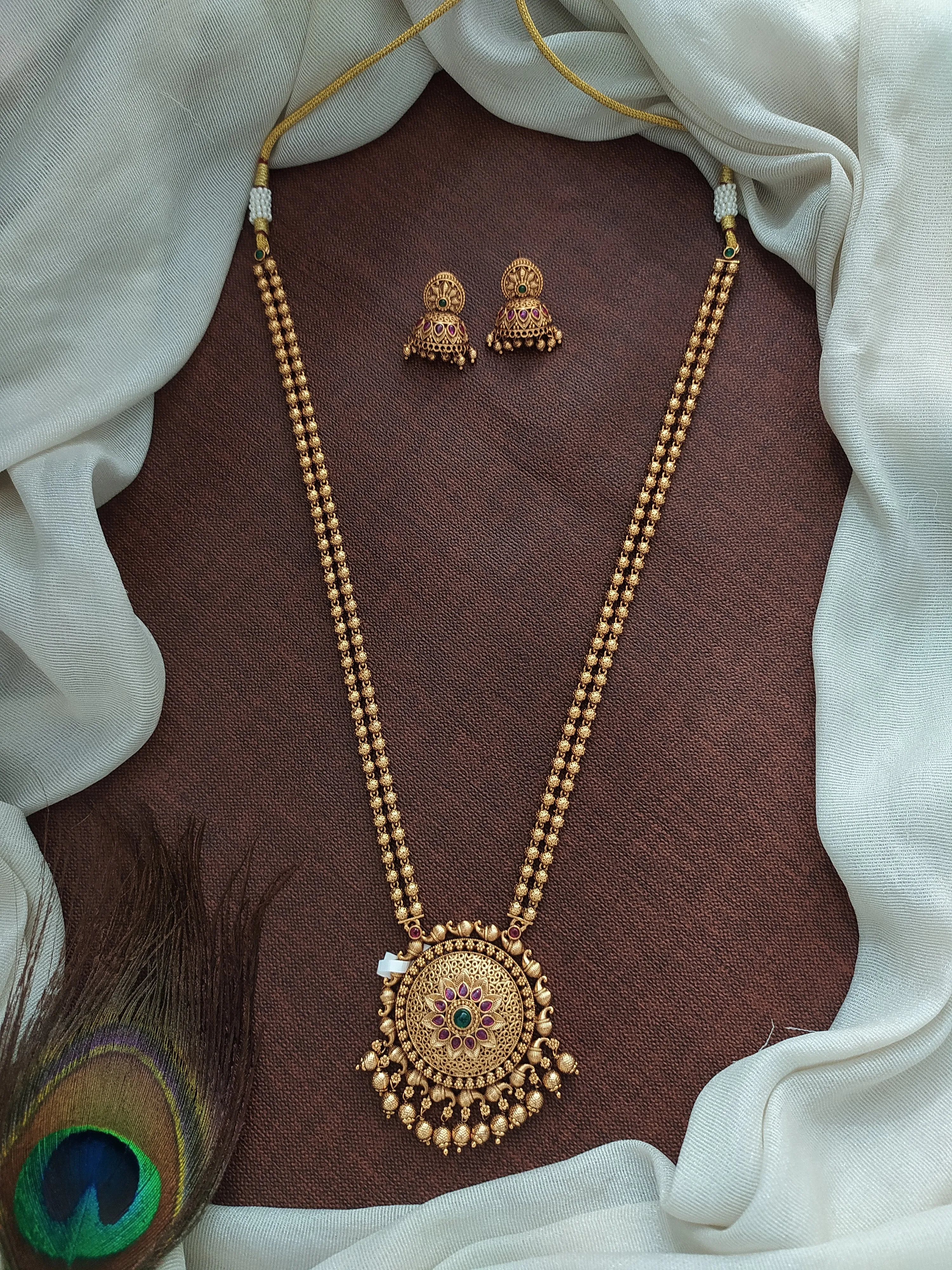 Antique Double-Layered Mala Set with Floral Pendant