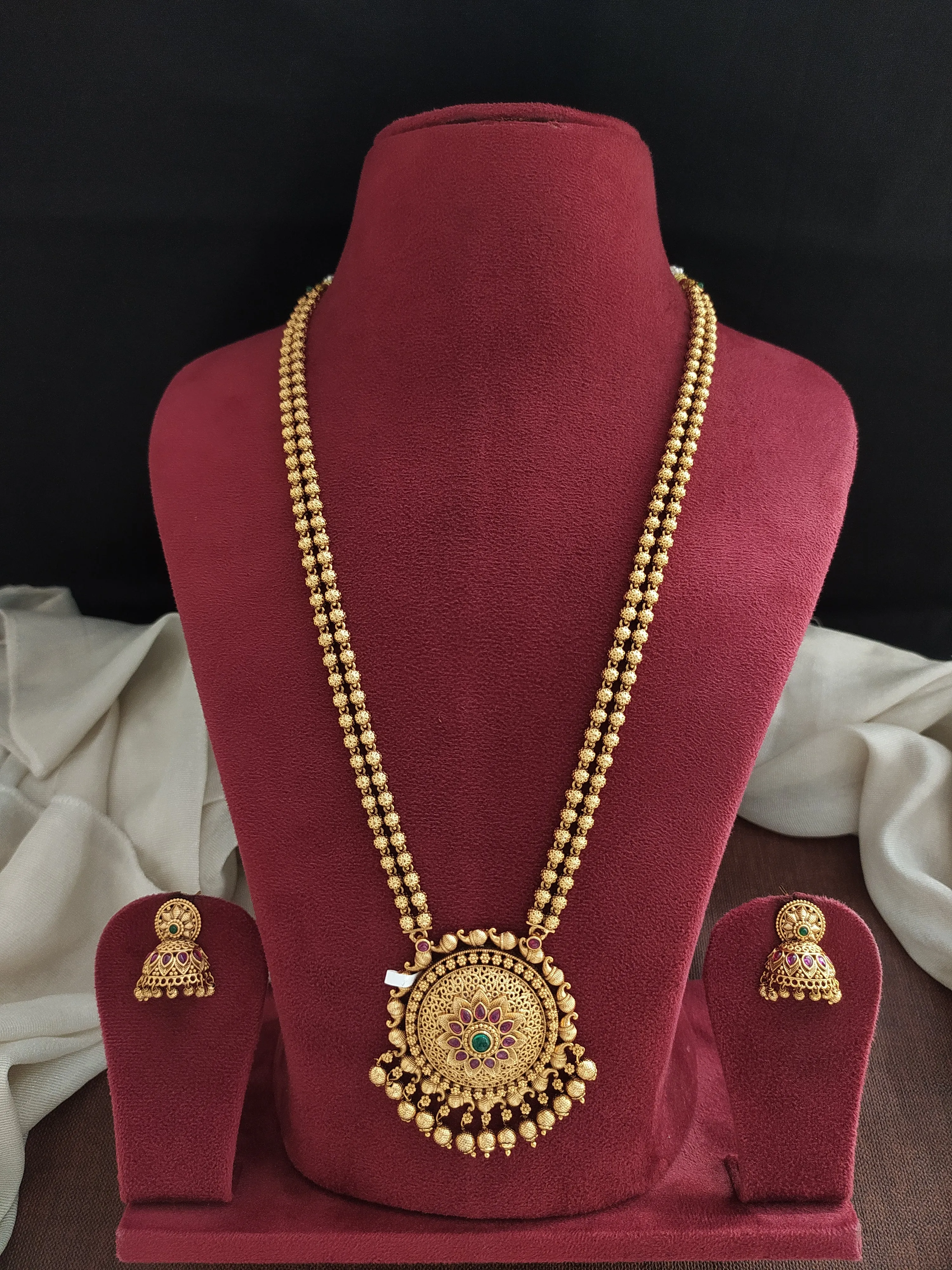Antique Double-Layered Mala Set with Floral Pendant