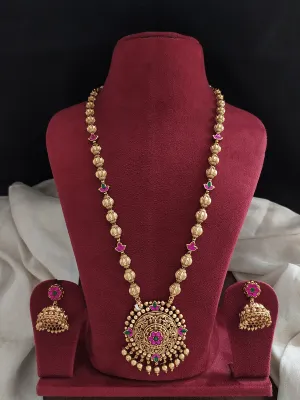 Antique Floral Design Jadau Kundan Mala Set with Jhumki