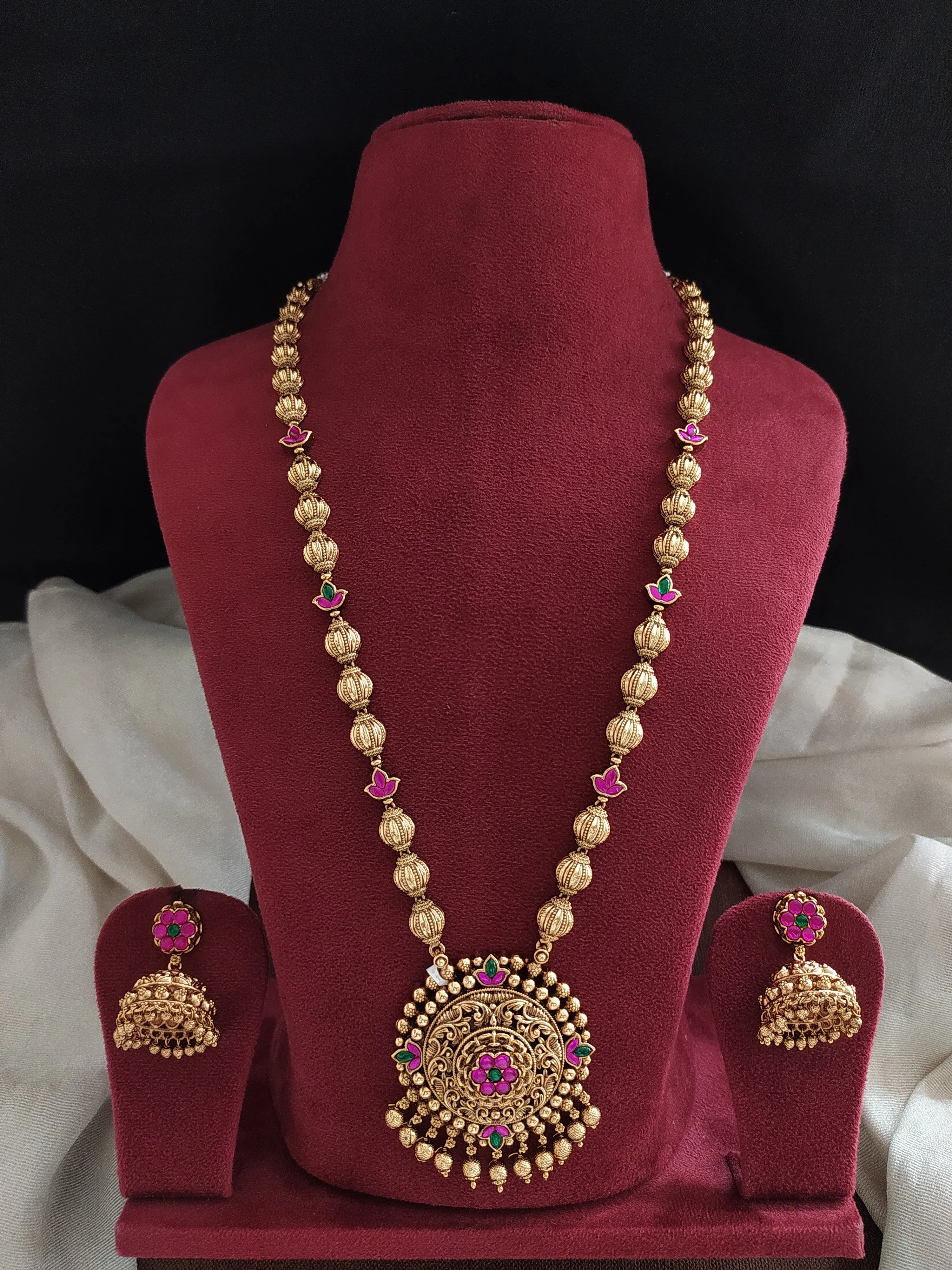 Antique Floral Design Jadau Kundan Mala Set with Jhumki