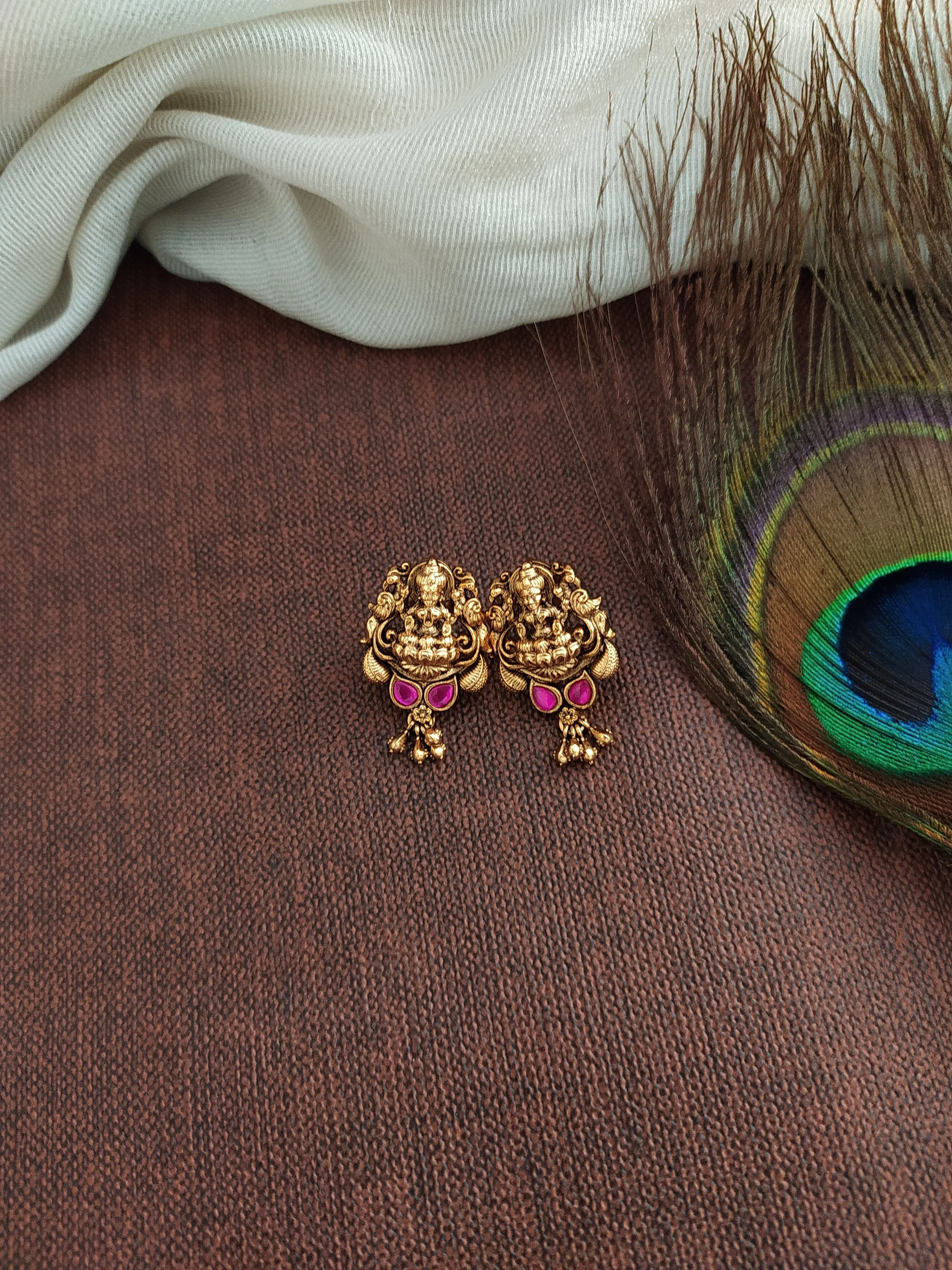 Antique Jadau Kundan Necklace Set with Lakshmi Pendant ~ Copper Finish