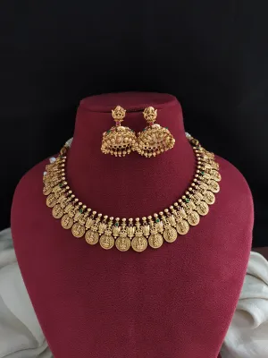 Antique Lakshmi Kasumalai Necklace Set with Jhumki