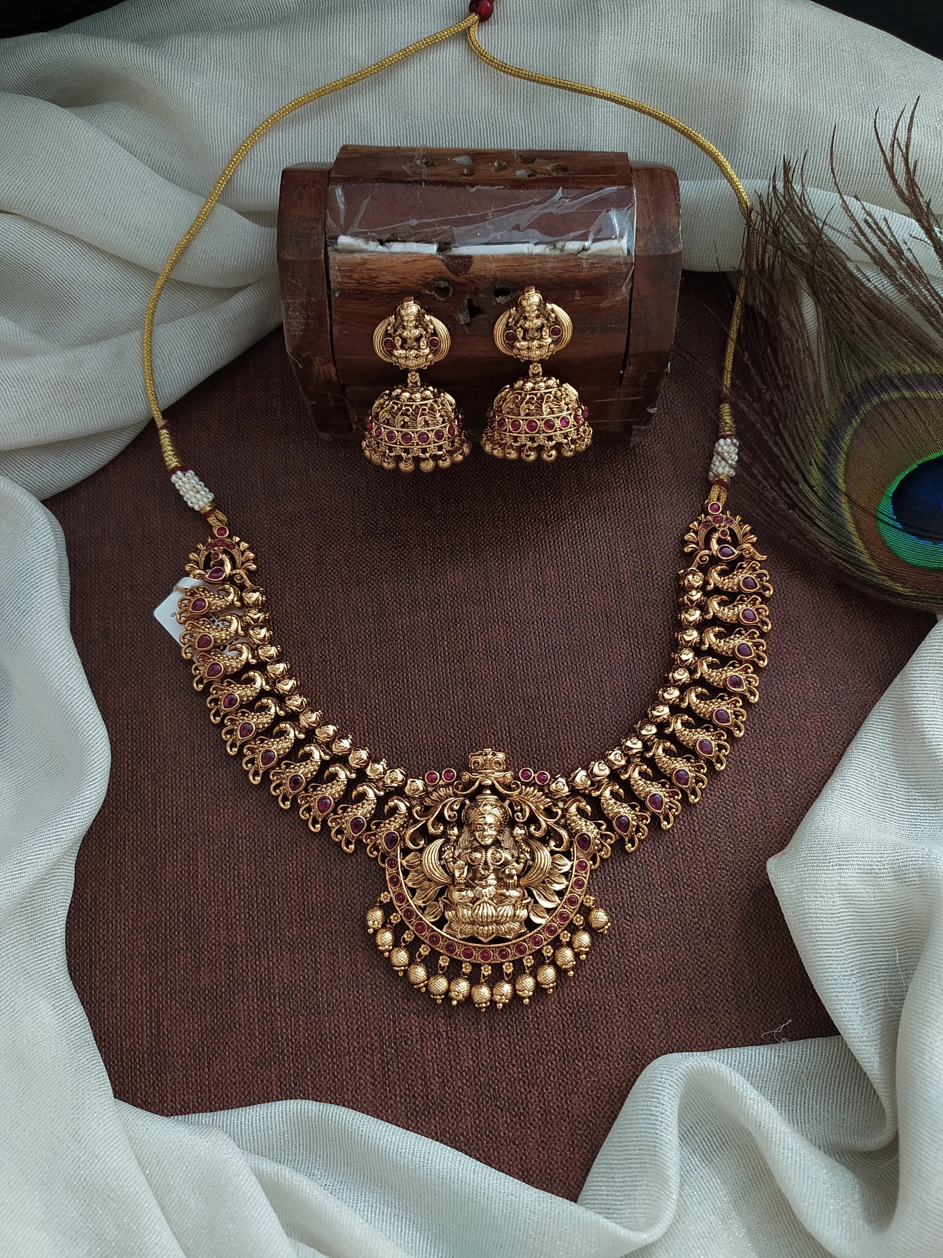 Antique Lakshmi Necklace Set with Peacock Design