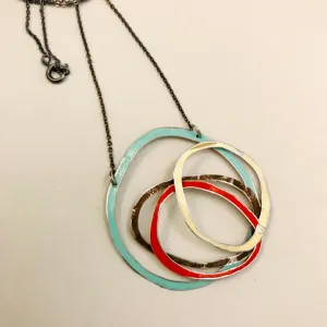 Aqua, Chocolate, Scarlet, Cream Scribbles Upcycled Tin Necklace