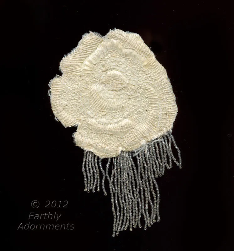 B16-105-Vintage beaded appliqués with fringe. 3.5" x 3.5" with 2.5" long fringe.