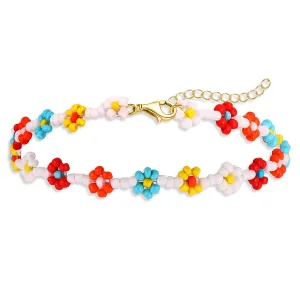 Beaded Anklets for Women Boho Cute Daisy Flower Bead Ankle Bracelets Handmade Waterproof Surfer Anklet Summer Beach Foot Jewelry for Women Teen Girls Colorful flower bead anklet
