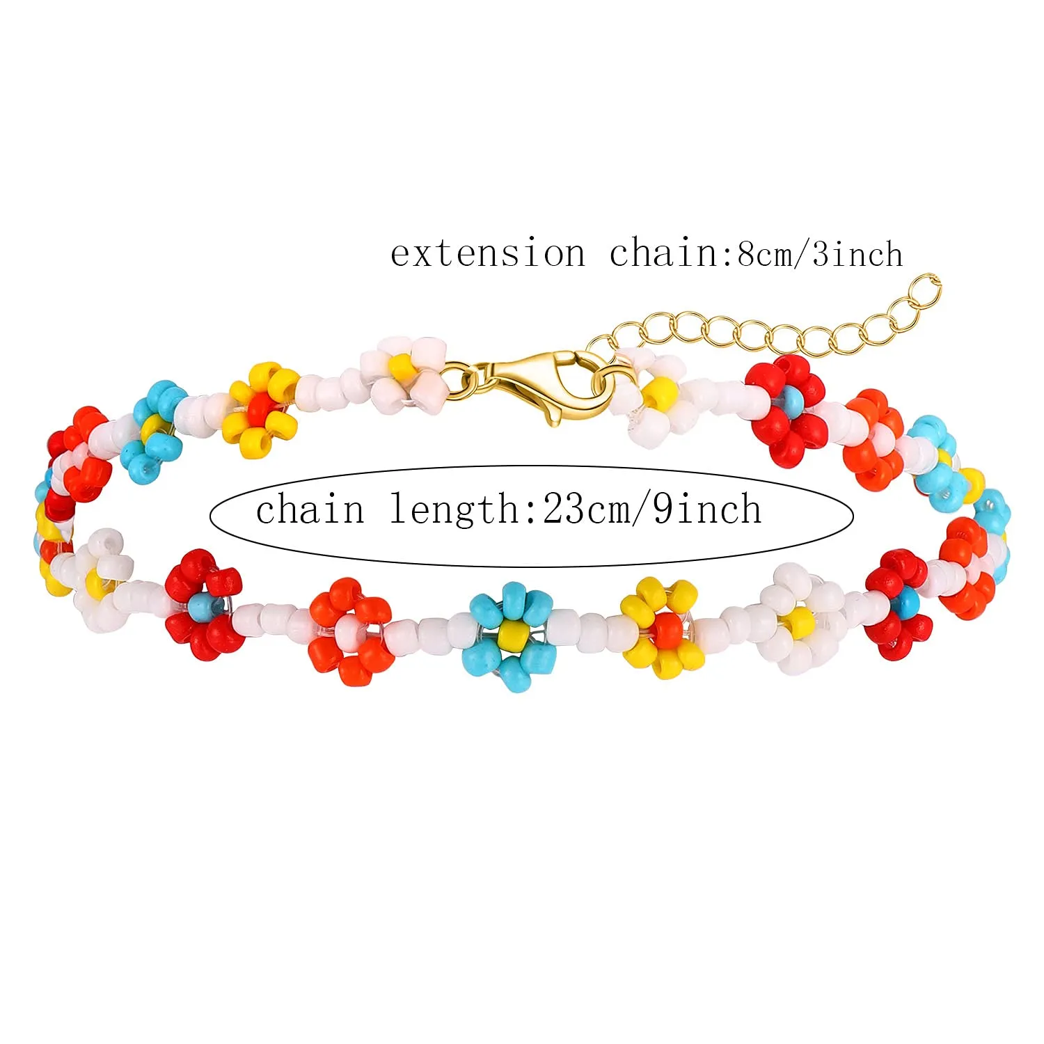 Beaded Anklets for Women Boho Cute Daisy Flower Bead Ankle Bracelets Handmade Waterproof Surfer Anklet Summer Beach Foot Jewelry for Women Teen Girls Colorful flower bead anklet