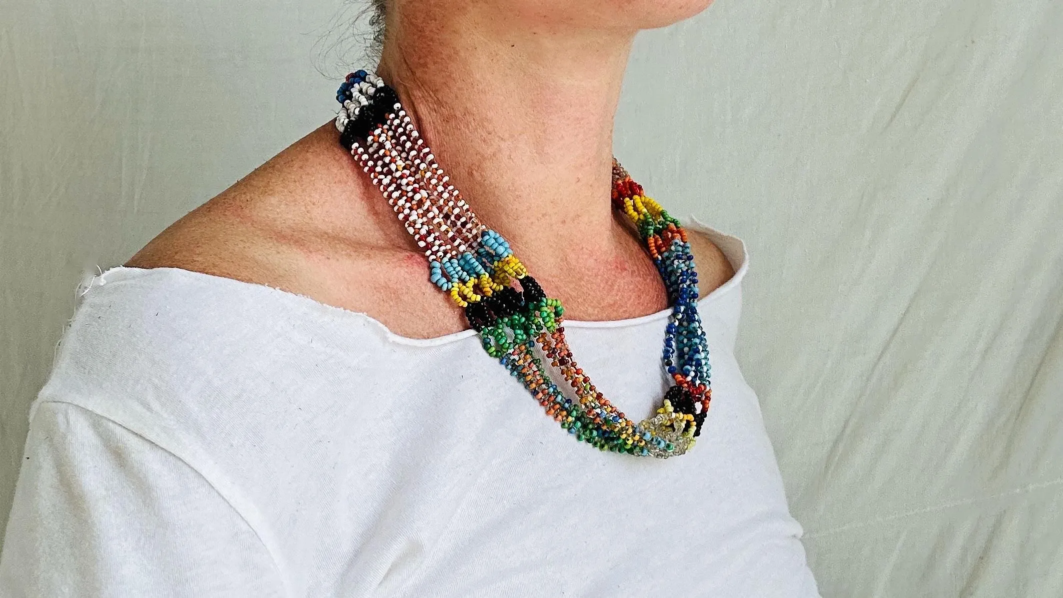 Berber Seed Bead Necklace. Vintage. 2546