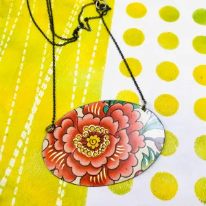 Big Deep Pink Blossom Zero Waste Tin Oval Necklace