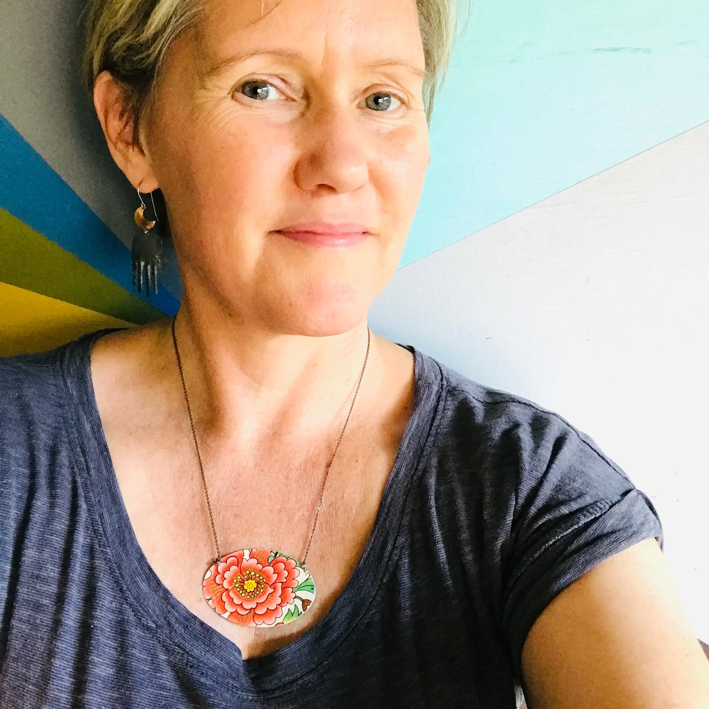 Big Deep Pink Blossom Zero Waste Tin Oval Necklace