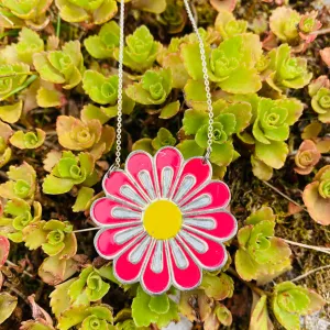 Big Red Flower Zero Waste Tin Circle Necklace