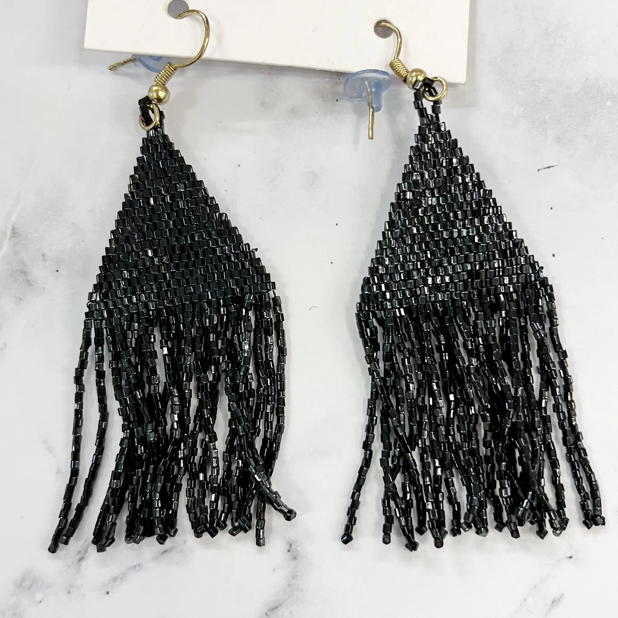 Black Luxe Petite Fringe Earrings by Ink & Alloy