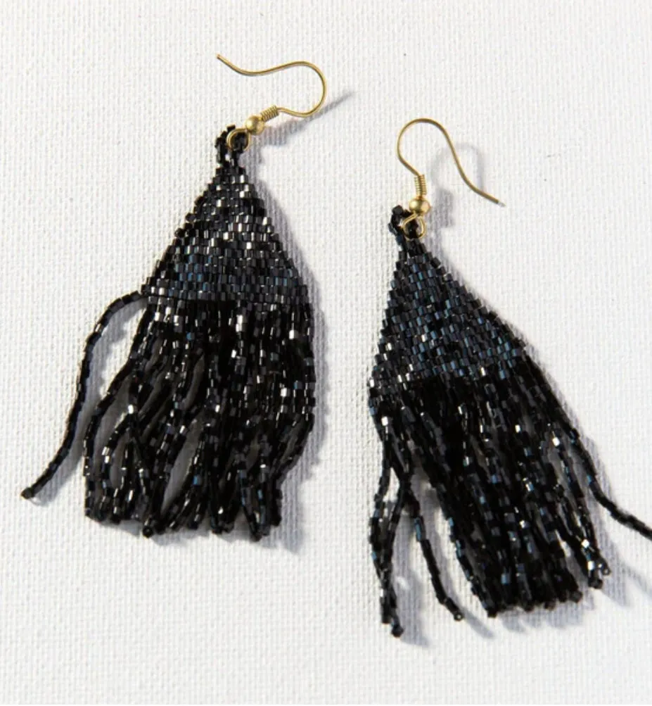 Black Luxe Petite Fringe Earrings by Ink & Alloy