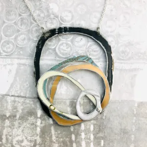 Black, Snows, Gold, & Dusty Blue Scribbles Upcycled Tin Necklace
