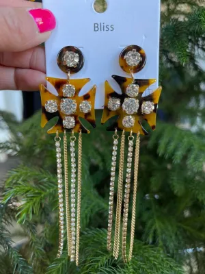 Bliss Leopard Print, Rhinestone, Fringe Drop Earrings