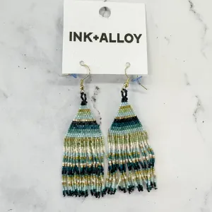 Blue Navy Mint Fringe Luxe Stripe Earrings by Ink & Alloy