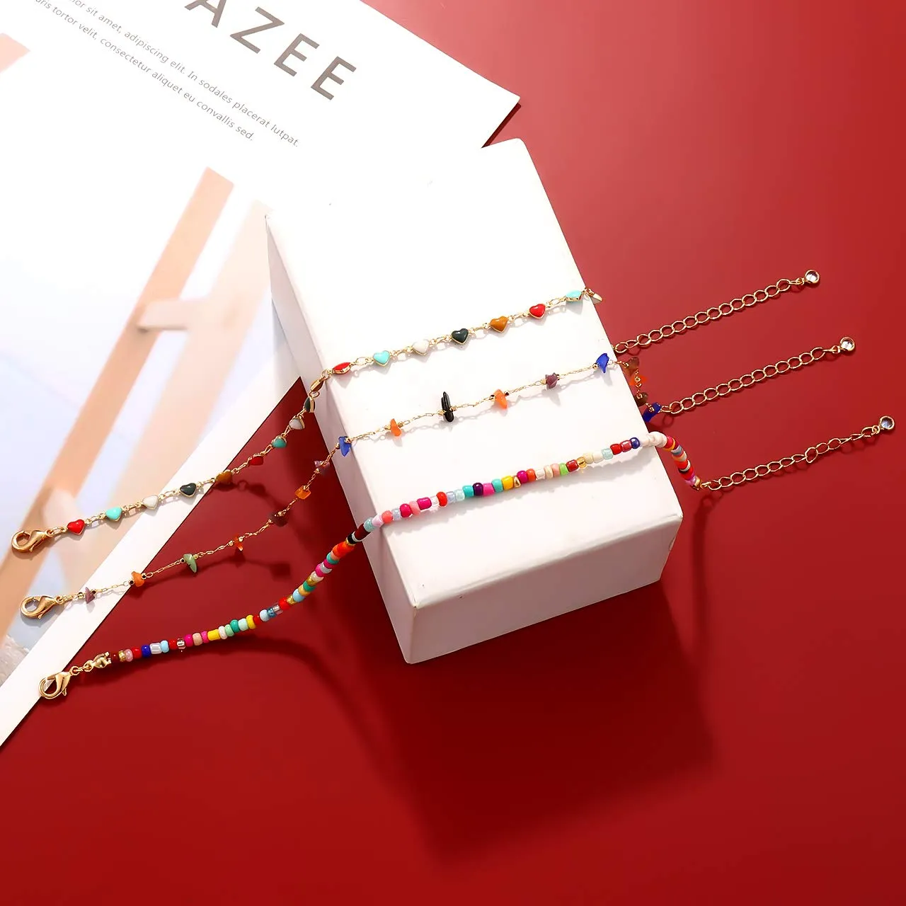 Boho Beaded Ankle Bracelet Beach 18 K Gold Plated Anklet Bracelets Handmade Colorful Small Seed Beads Butterfly Evil Eye Heart Link Chain Anklet Pack Cute Summer Foot Jewelry for Women Teen Girls beaded ankle bracelet A set