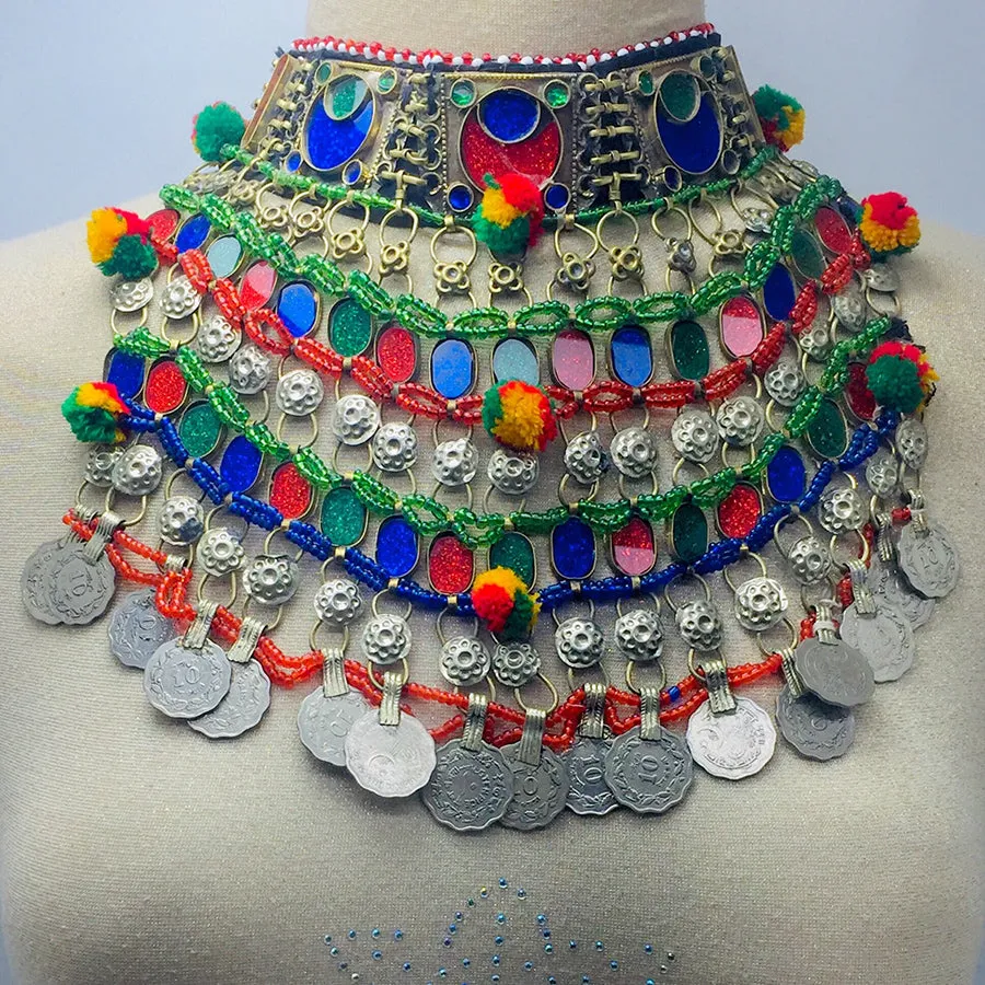 Boho kuchi Multicolor Stones and Coins Choker