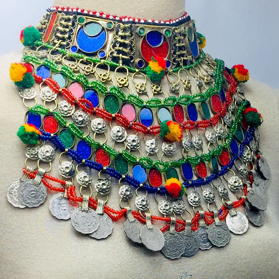 Boho kuchi Multicolor Stones and Coins Choker