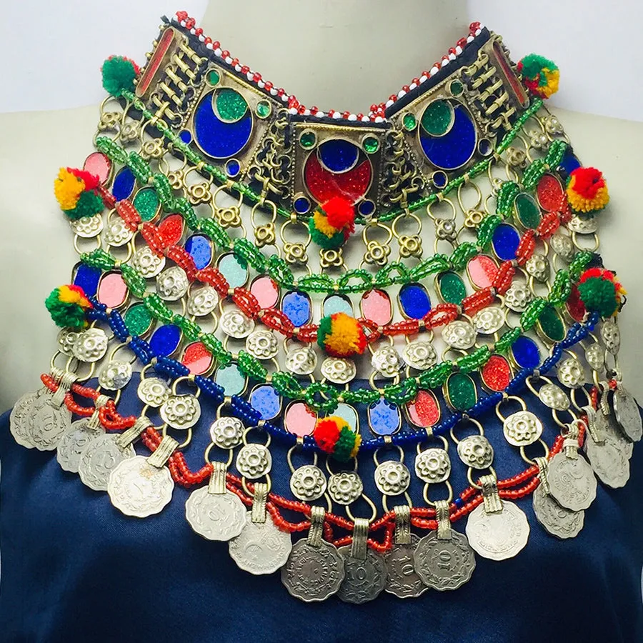 Boho kuchi Multicolor Stones and Coins Choker